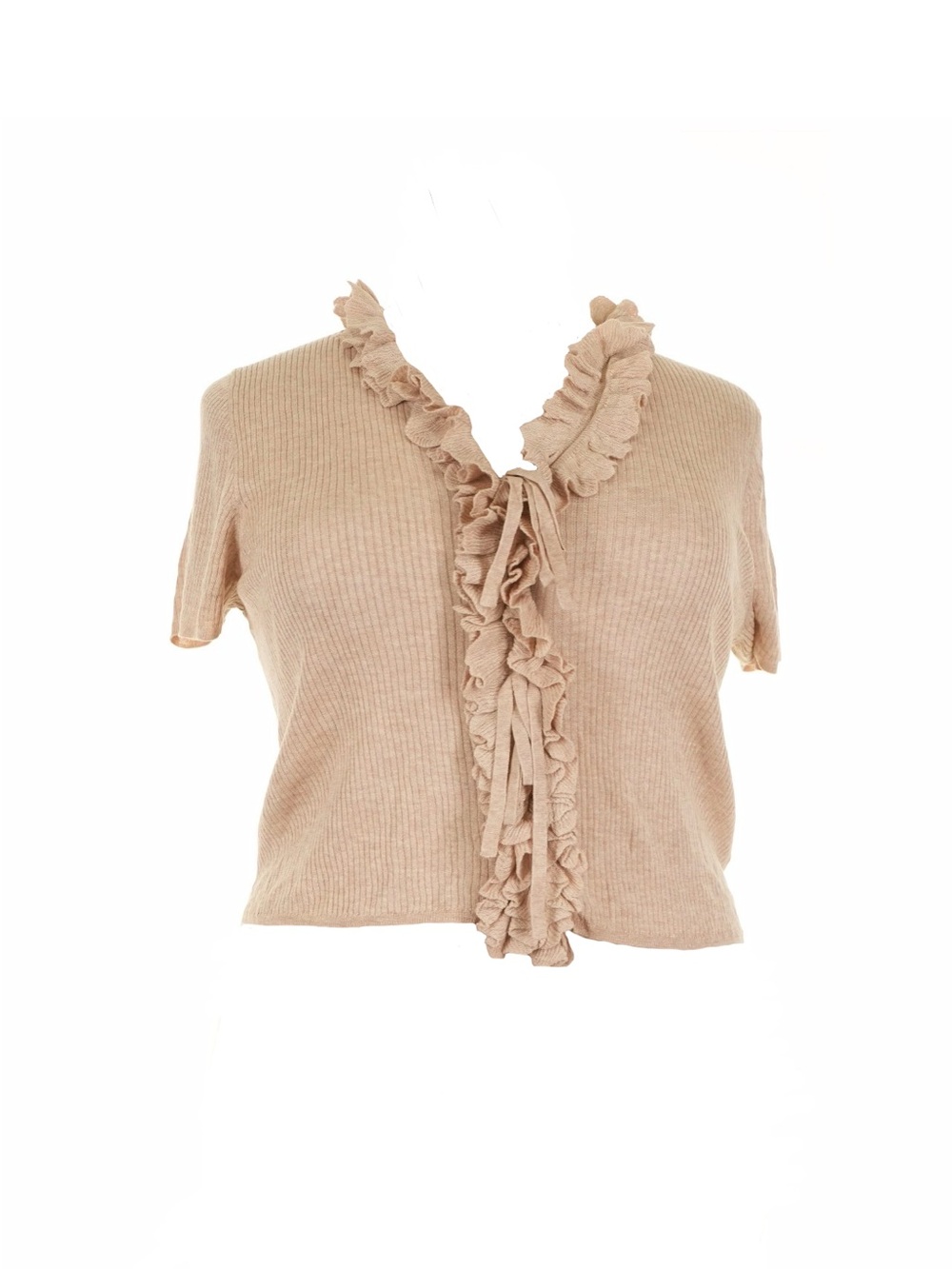 J.Crew Silk Cashmere Blend Cropped Top Ruffle Lace-Up Front Tan Lightweight Luxe